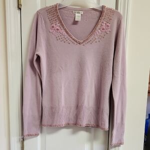 Worthington Lavender Embellished V-Neck Sweater
